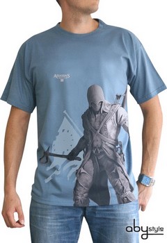 T-shirt assassin's creed III bleu connor debout